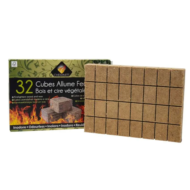 Cubes allume-feux naturels à la fibre de bois et la cire Zip