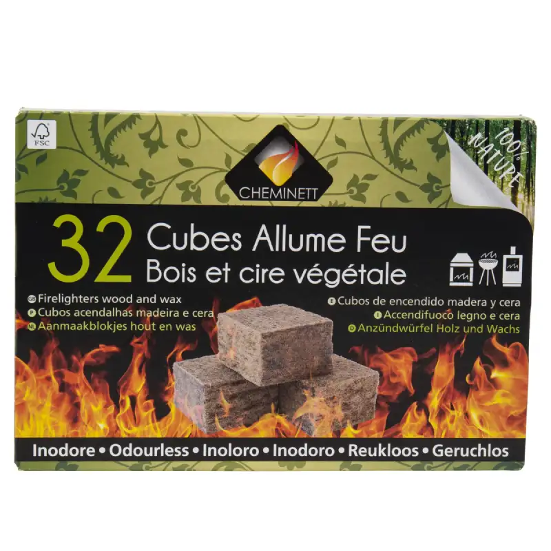 Allume feu cubes bois 100% naturel (32 pcs)