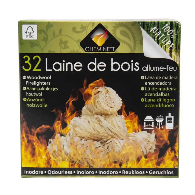 Allume feu laine de bois 100 % végétal (32 pcs)