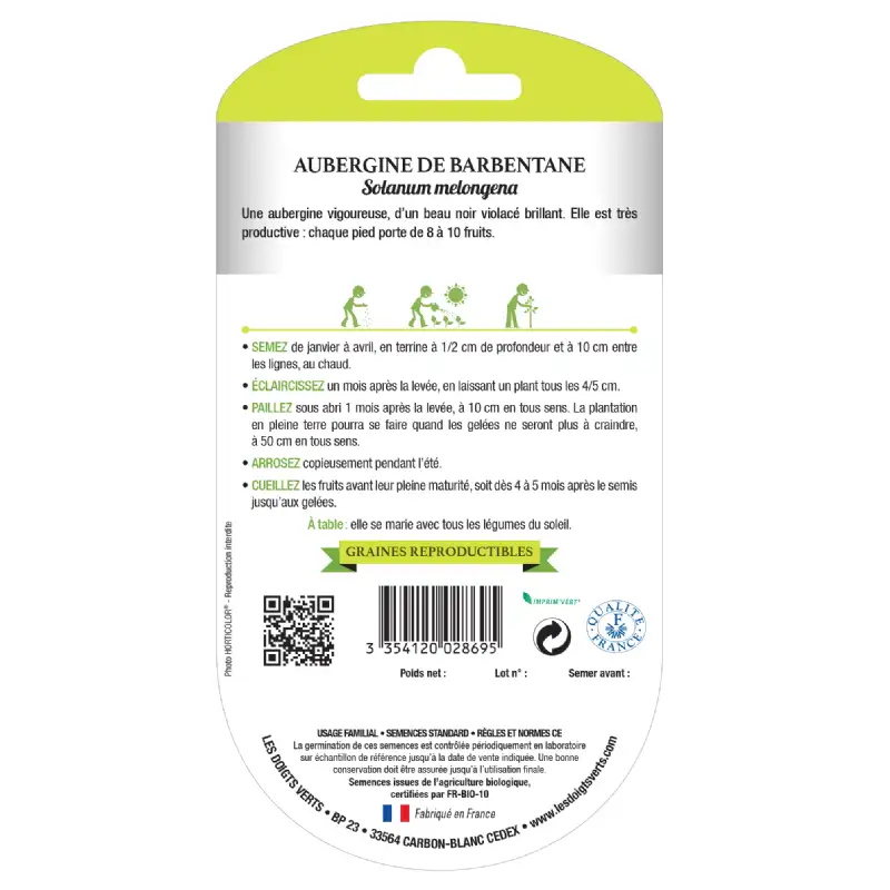 Graines aubergine de Barbentane BIO Les Doigts Verts