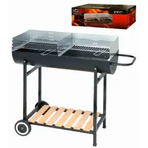 Barbecue charbon de bois demi tonneau sur roues