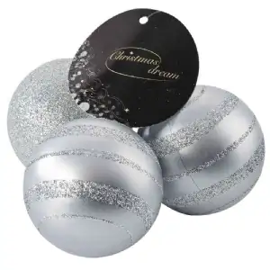 Boules de Noël argent décorées 6cm