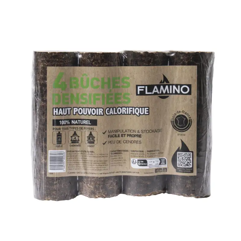 Bûche calorifique densifiée Flamino (lot de 4)