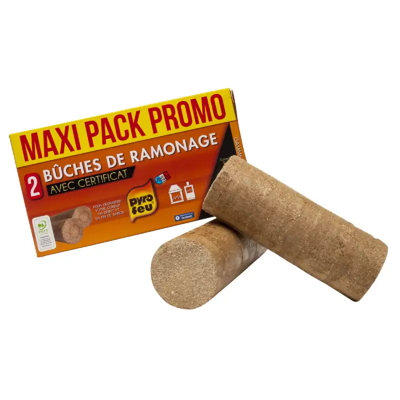 Lot de 2 bûches de ramonage Pyrofeu pour insert (avec Certificat)