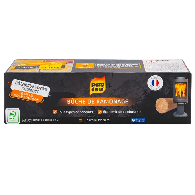 Bûche ramonage Pyrofeu pour insert ou poêle (1,1kg)