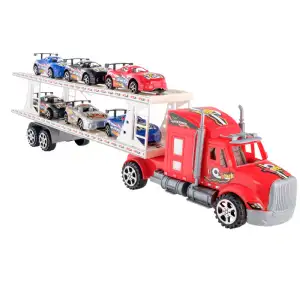 Camion rouge à friction 54cm avec 6 voitures