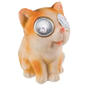 Chat solaire 2 leds Beige 7x7x10cm