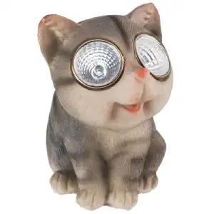 Chat solaire 2 leds Gris 7x7x10cm