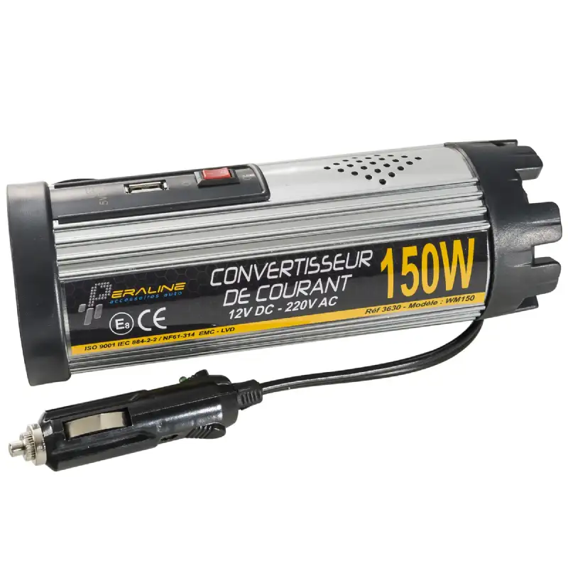 Convertisseur 150w 12v-220v plus1 prise usb