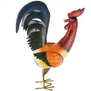 Coq métal rouge tourne la tête 45cm