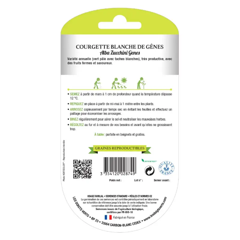 Graines courgette blanche de Gênes BIO Les Doigts Verts