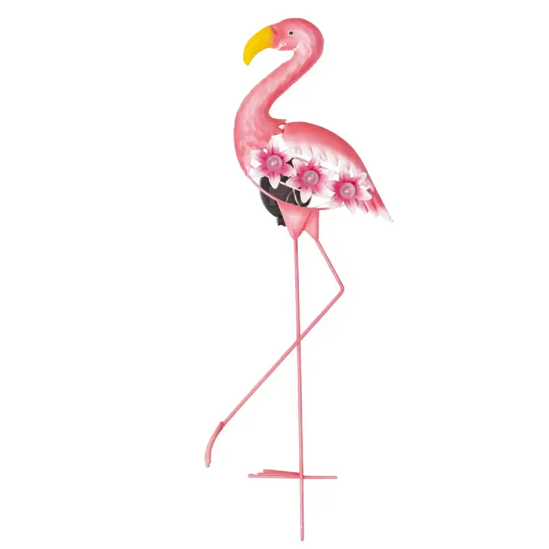 Flamant rose solaire 3 LED blanches