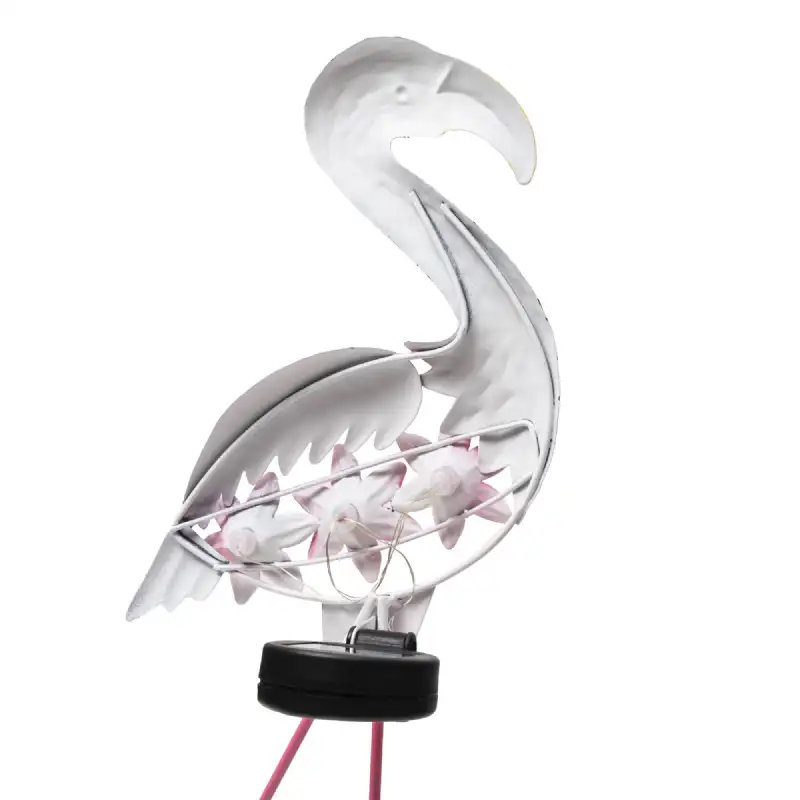 Flamant rose solaire 3 LED blanches