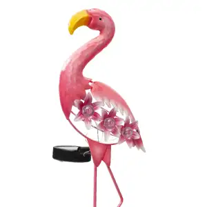 Flamant rose solaire 3 LED blanches