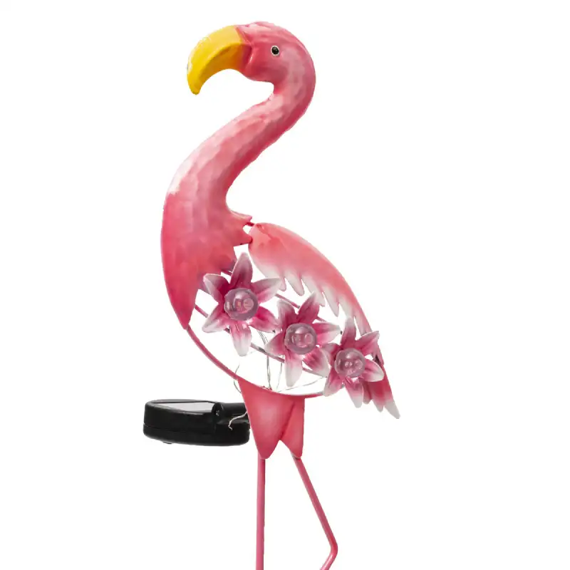 Flamant rose solaire 3 LED blanches