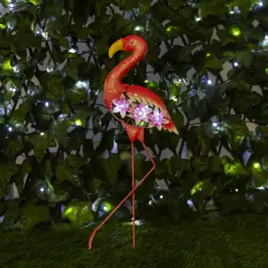 Flamant rose solaire 3 LED blanches