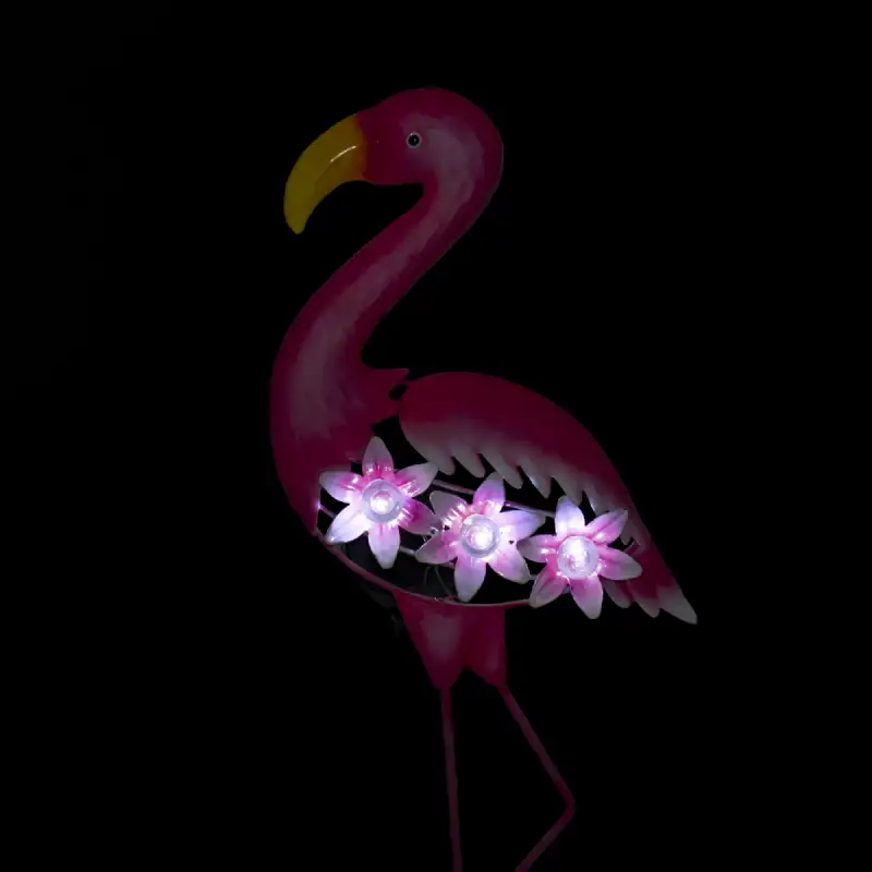 Flamant rose solaire 3 LED blanches