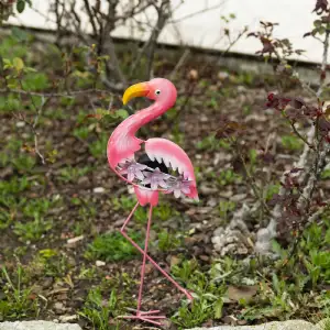 Flamant rose solaire 3 LED blanches