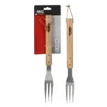 Fourchette de barbecue en acier inoxydable avec manche en bois 42 cm - BBQ