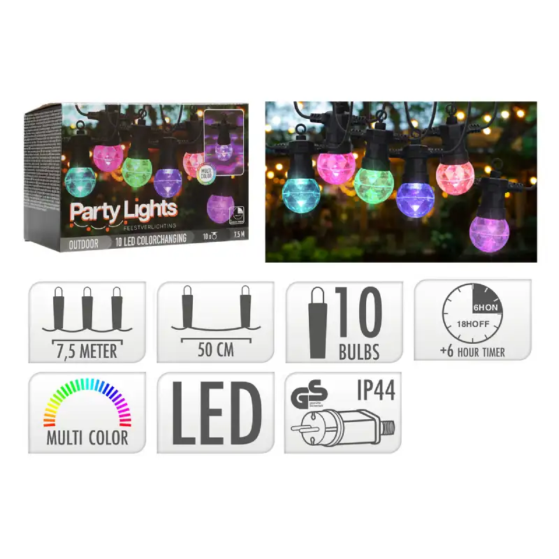 Guirlande lumineuse 10 boules LED colorées - PARTYLIGHTS