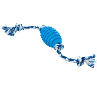 Jouet chien corde avec balle 10cm bleu