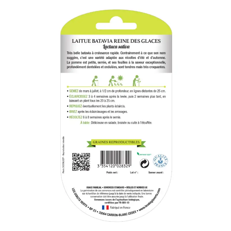 Graines laitue batavia reine des glaces BIO Les Doigts Verts