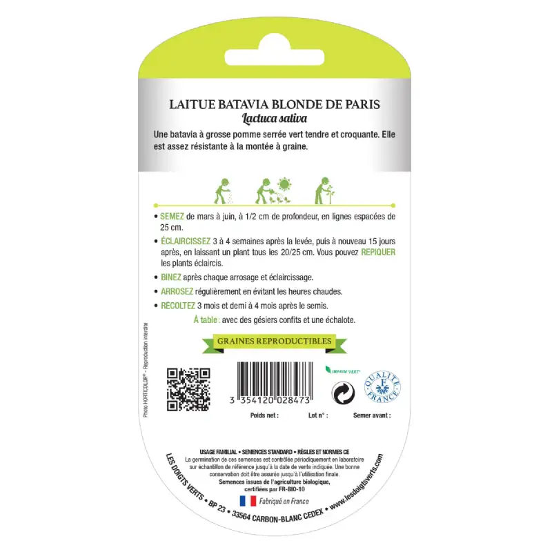 Graines Laitue batavia blonde de Paris BIO Les Doigts Verts