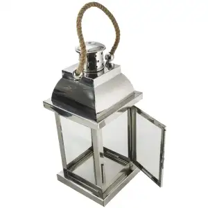 Lanterne inox et verre 38x18x18cm