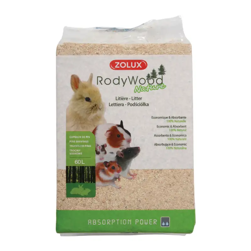 Litière RodyWood Nature pour rongeurs et lapins (60 L ou 165L) - ZOLUX