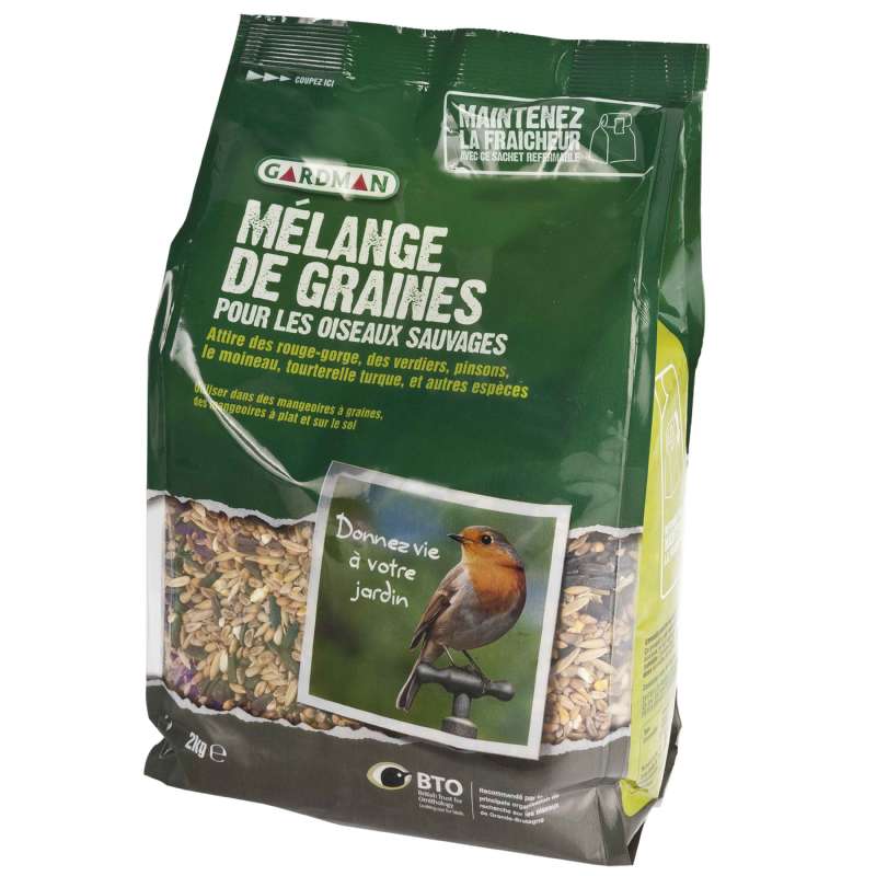 Mélange de graines pour oiseaux, 2 kg  Les animaux du jardin chez Dille &  Kamille