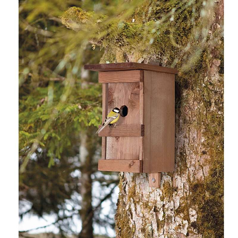Maison d'oiseau avec dispositif d'accrochage feutre de toiture résistant  aux intempéries en bois de