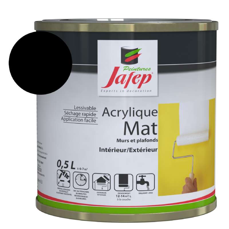 Peinture acrylique mat noir Jafep - Provence Outillage