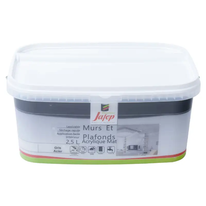 Peinture mur et plafond acrylique mat gris acier (2,5L) Jafep