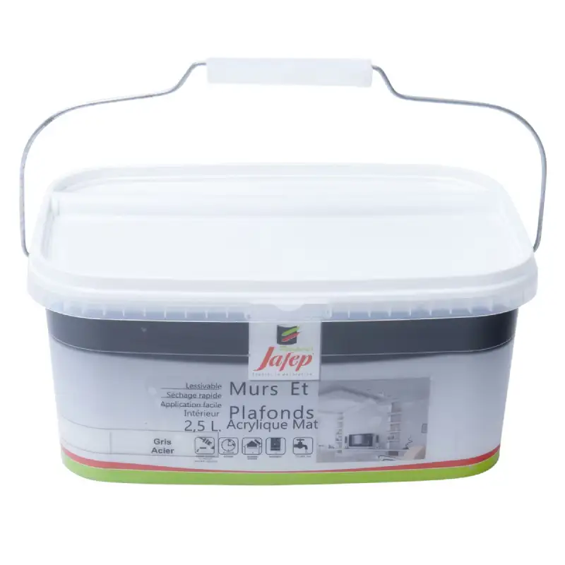 Peinture mur et plafond acrylique mat gris acier (2,5L) Jafep