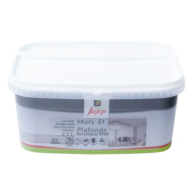 Peinture mur et plafond acrylique mat gris béton (2,5L) Jafep