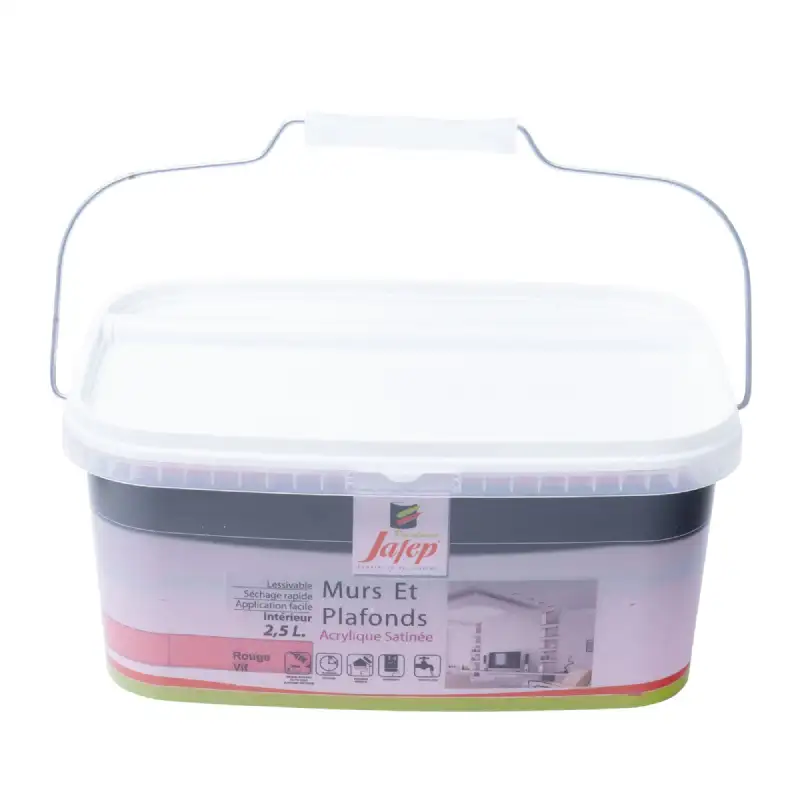 Peinture mur et plafond satinée rouge vif (2,5L) Jafep