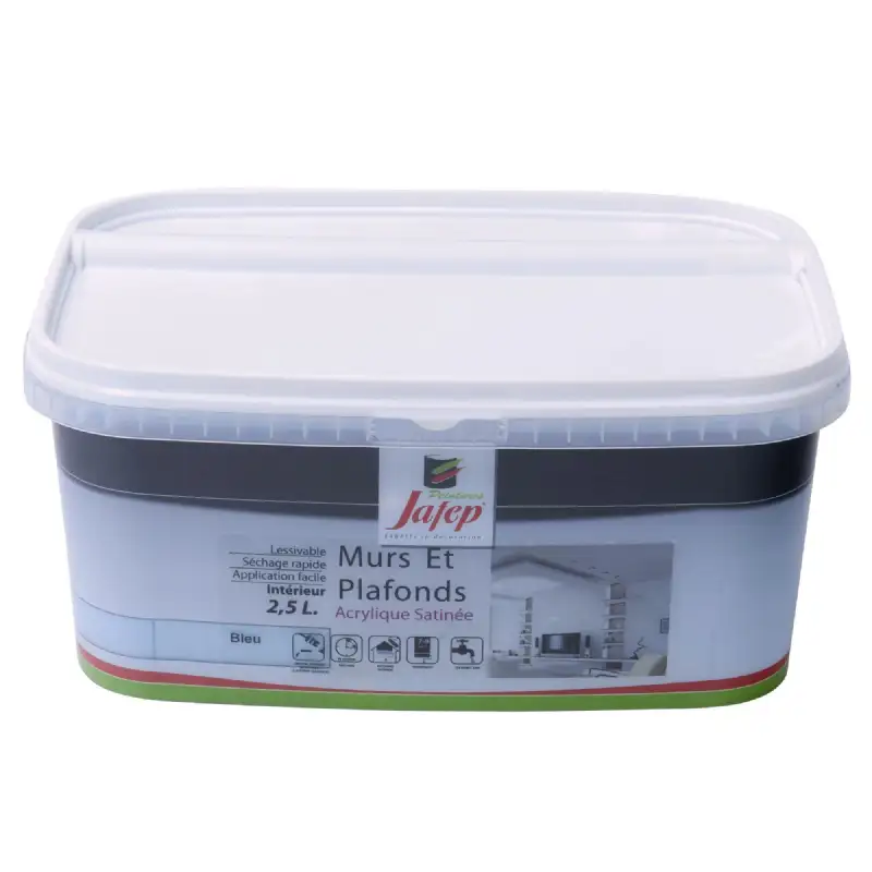 Peinture mur et plafond satinée bleu (2,5L) Jafep