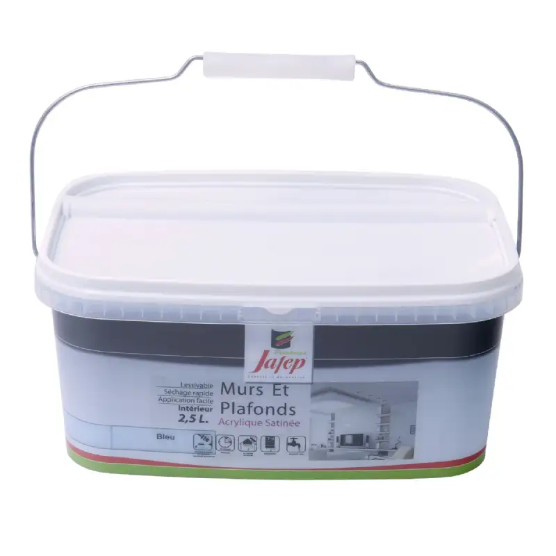 Peinture mur et plafond satinée bleu (2,5L) Jafep