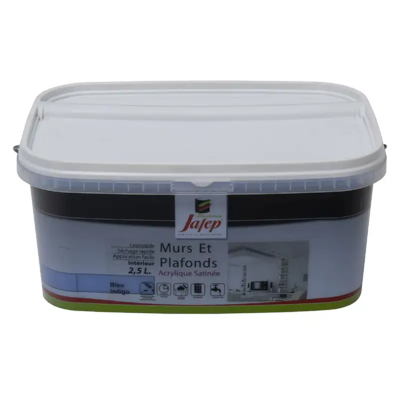 Peinture mur et plafond satinée bleu indigo (2,5L) Jafep