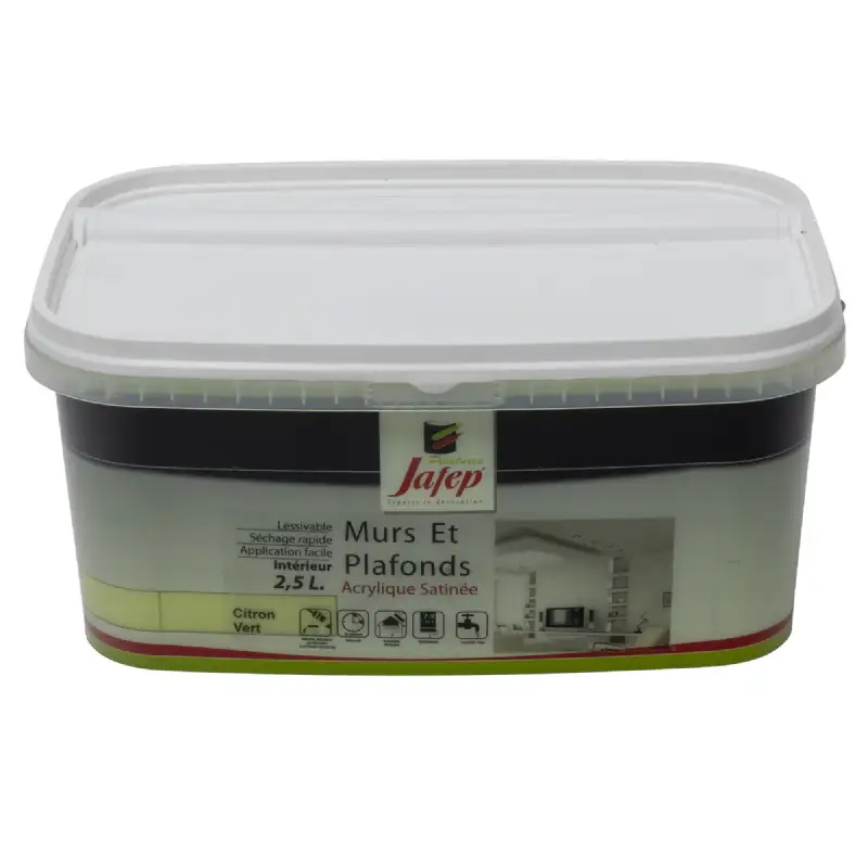 Peinture mur et plafond satinée citron vert (2,5L) Jafep