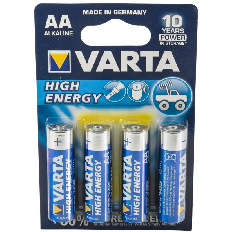 Lot de 4 piles Alcalines AA / LR6 Varta High Energy