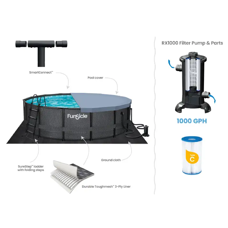 Piscine tubulaire ronde Funsicle noire Ø 4,57m x h1,22m