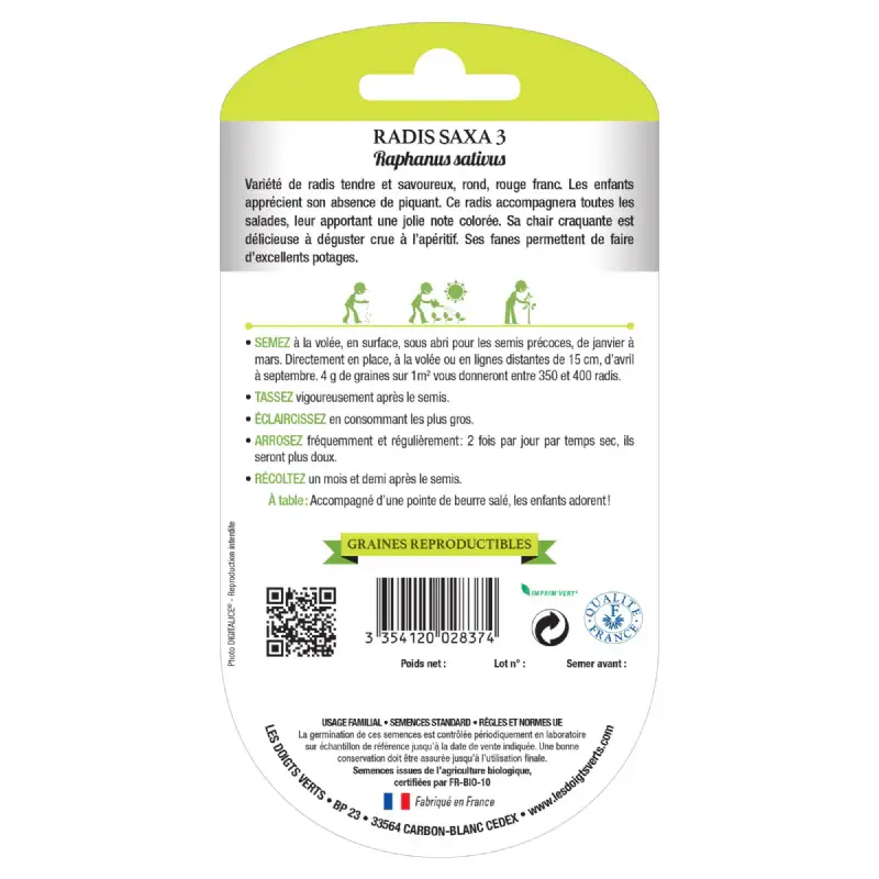 Graines de radis saxa 3 BIO Les Doigts Verts