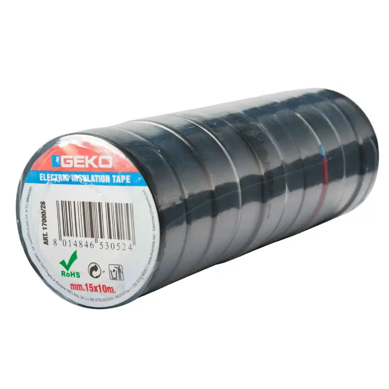 Ruban adhésif noir 10 rouleaux 15mm x 10m Geco