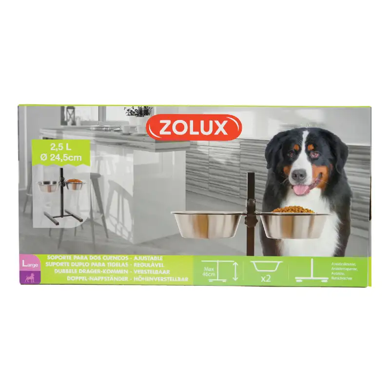 Support réglable avec 2 Bols Inox 2,5L Ø24,5cm – Zolux