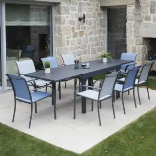 Table de jardin extensible Honfleur 8P en aluminium (135<270x90x75 cm) Ozalide