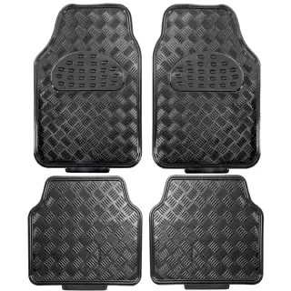 Tapis voiture pvc noir  4 pièces motif alu