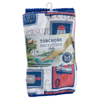 Lot de 4 torchons microfibre 48x40 cm