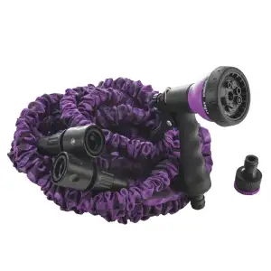 Tuyau 15 m extensible violet avec pistolet