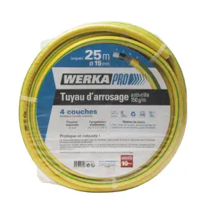 Tuyau d'arrosage renforcé Ø15 mm anti-vrille WERKA PRO 150 g/m